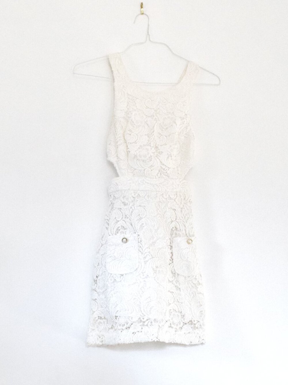 RIVER ISLAND White Floral Lace Cutout Mini Dress | Size XS